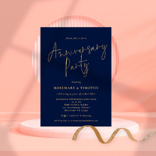 Invitation Classy Script Marine Gold Mariage fête d'anniversa