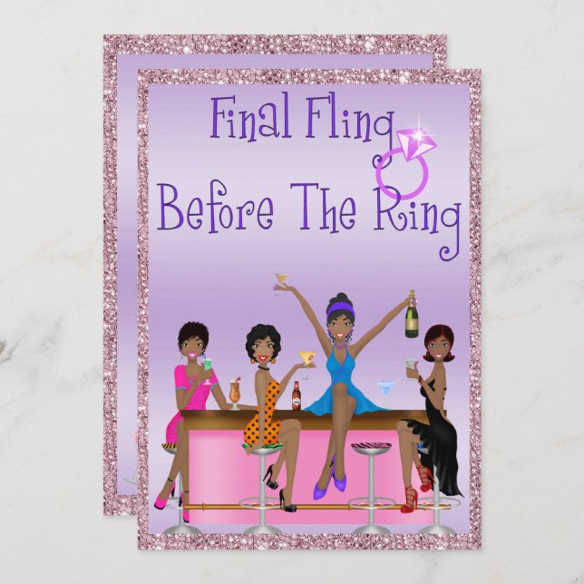 Invitation Classy Sparkles & Parties scintillant Bachelorette (Devant / Derrière)