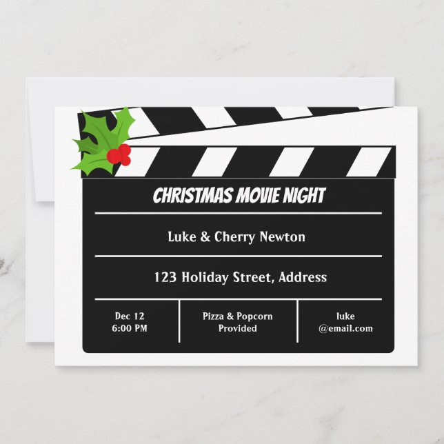 Invitation Clavier de cinéma de Noël de nuit Holly Berry (Devant)
