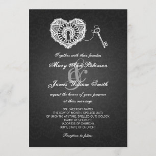 Invitation Clé De Mariage Élégante À Mon Coeur Noir