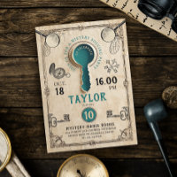 Clé de salle d'évasion sarcelle rétro Mystère Réso