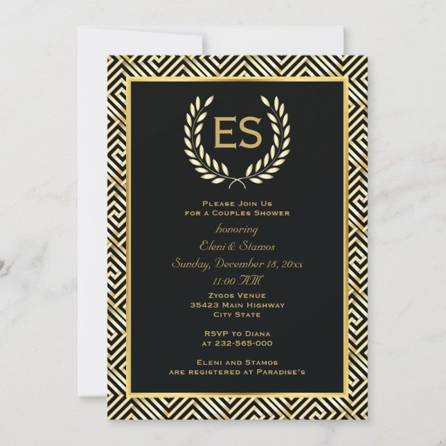 Invitation Clé grecque et couronne de laurier mariage couples (Devant)