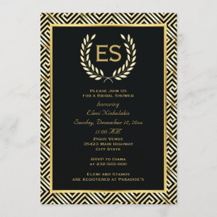 Invitation Clé grecque et couronne de laurier mariage douche