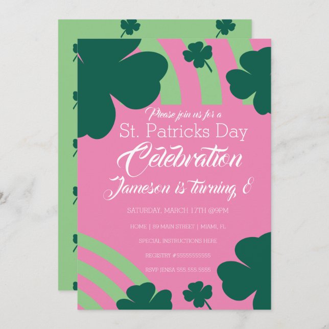 Invitation Clébration de la journée St. Patricks Shamrock Ver (Devant / Derrière)