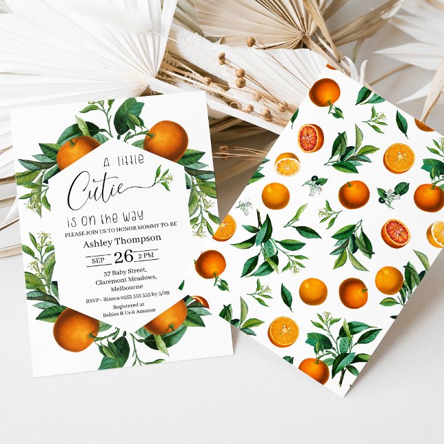 Invitation Clementine Orange Frame Little Cutie Baby shower (Little Cutie is on the Way Baby Shower Invitation Template, Clementine Oranges Baby Shower Invite, )