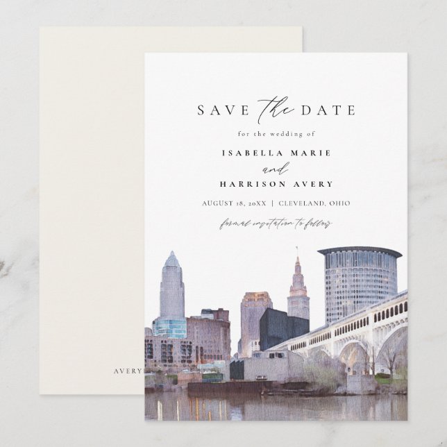 Invitation CLEVELAND OHIO Skyline Enregistrer la date Invitat (Devant / Derrière)