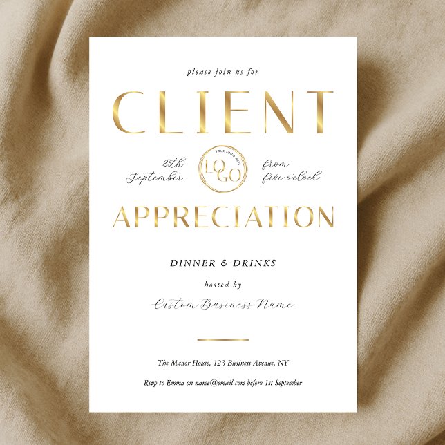 Invitation Client Appreciation Day White & Gold Logo Company (Créateur téléchargé)