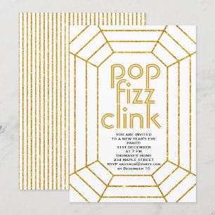 Invitation Clin pop pop or Art Déco soirée réveillon du Nouve