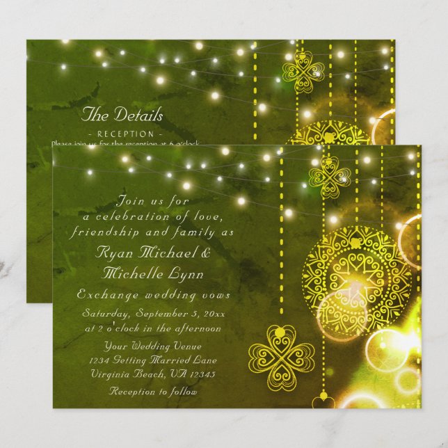 Invitation Cloches celtiques et lumières en un seul Mariage (Devant / Derrière)