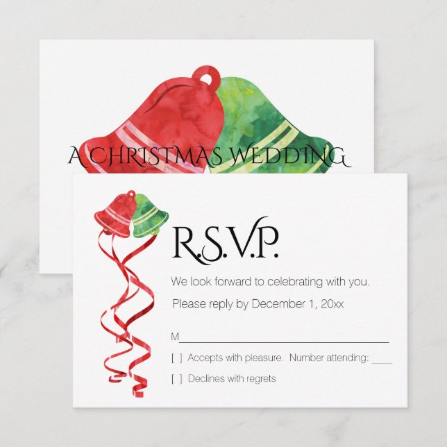 Invitation Cloches d'aquarelle/Mariage de Noël/carte RSVP (Devant / Derrière)