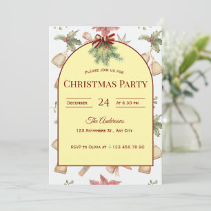 Invitation Cloches de fêtes personnalisées et verdure de pin