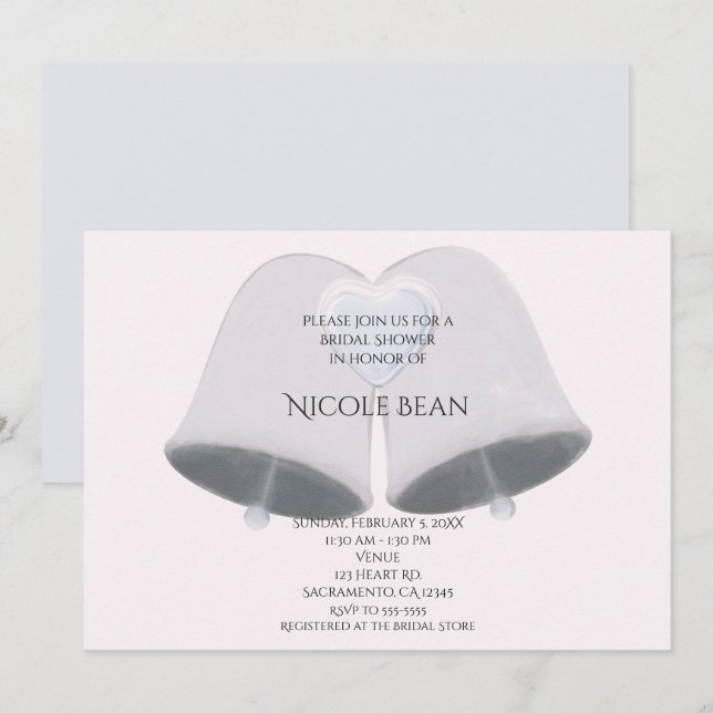 Invitation Cloches de mariage et fiançailles avec cœur Shower (Devant / Derrière)