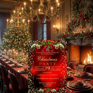 Invitation Cloches de Noël Fête de Fêtes Rouge Or