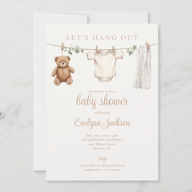 Invitation Clothesline Gender Neutral Baby Shower All In One (Devant)