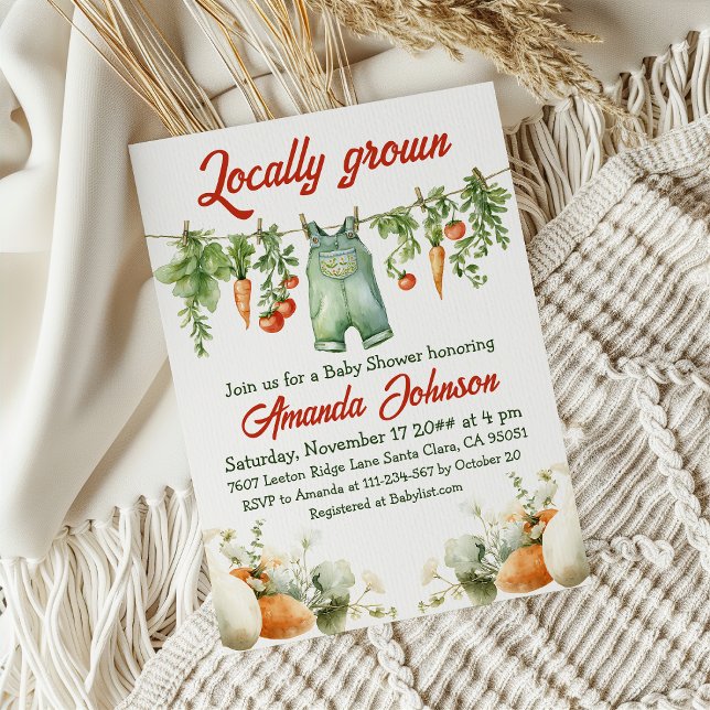 Invitation Clothesline Jardin thème Baby shower cultivé local (Créateur téléchargé)