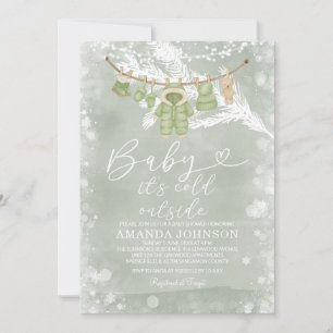 Invitation Clothesline Sage Vert Froid Dehors Baby shower