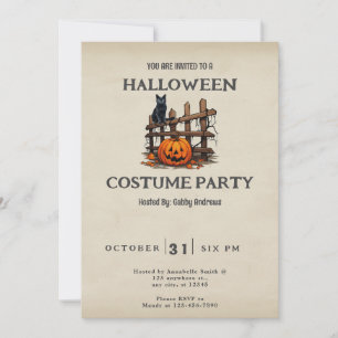 Invitation Clôture de chat noir Jack-O' Lanterne Vintage Hall