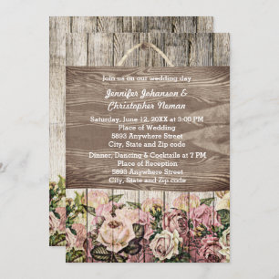 Invitation Clôture en bois avec Mariage Rose peint
