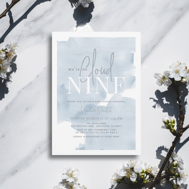 Invitation Cloud 9 Blue Sky Watercolor Boy Baby shower (Créateur téléchargé)