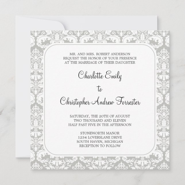Invitation Cloud argenté de l'invitation Mariage damassé (Devant)