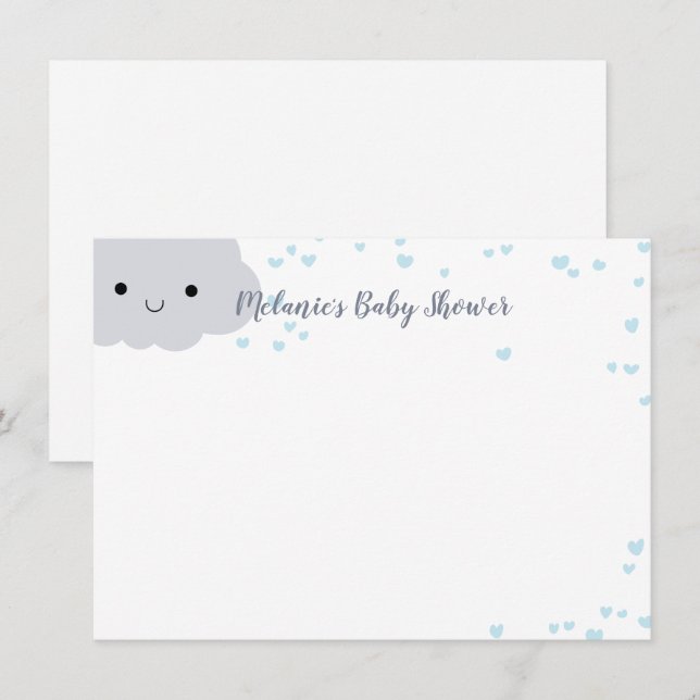 Invitation Cloud Blue Hearts Baby shower papeterie personnali (Devant / Derrière)