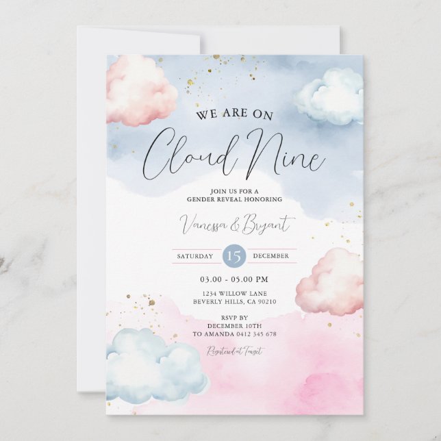 Invitation Cloud Blush rose et bleu Sexe Révéler Parties scin (Devant)