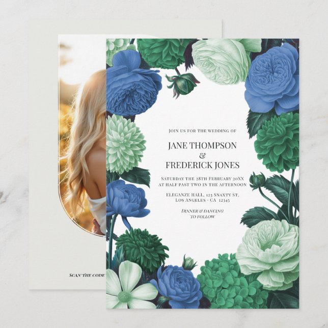 Invitation Cloud Mint, Alpine Blue & Evergreen Mist Wedding (Devant / Derrière)