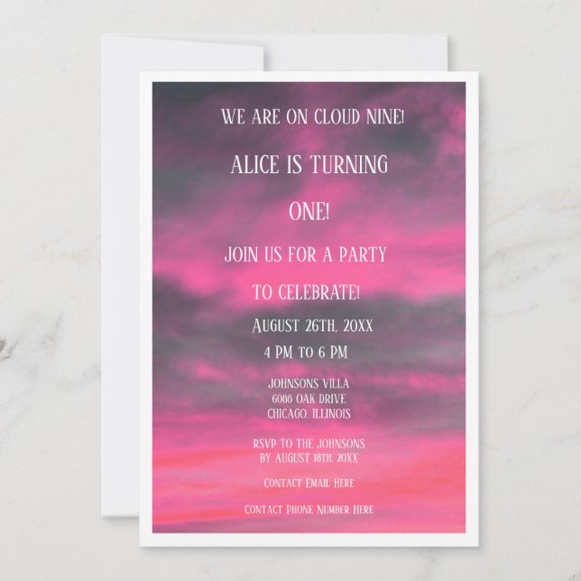 Invitation Cloud Neuf 1re Filles Premier Anniversaire QR Code (Devant)