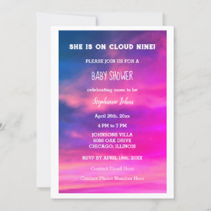 Invitation Cloud Neuf Baby shower QR Code Art rose coloré