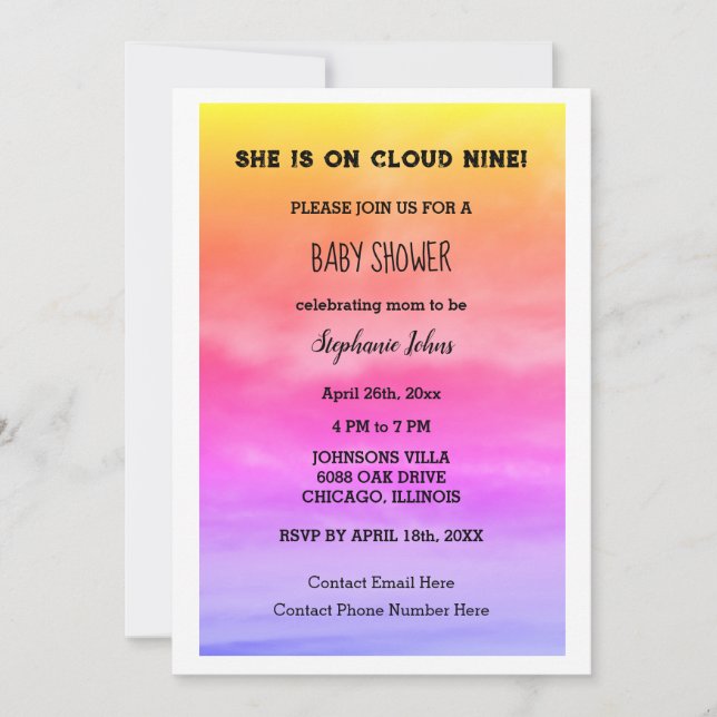 Invitation Cloud Neuf Baby shower QR Code bébé fille rose Art (Devant)