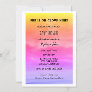 Invitation Cloud Neuf Baby shower QR Code bébé fille rose Art