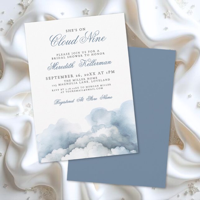 Invitation Cloud Nine 9 Elegant Blue Bridal Shower (Cloud Nine 9 Elegant Blue Bridal Shower Invitation)