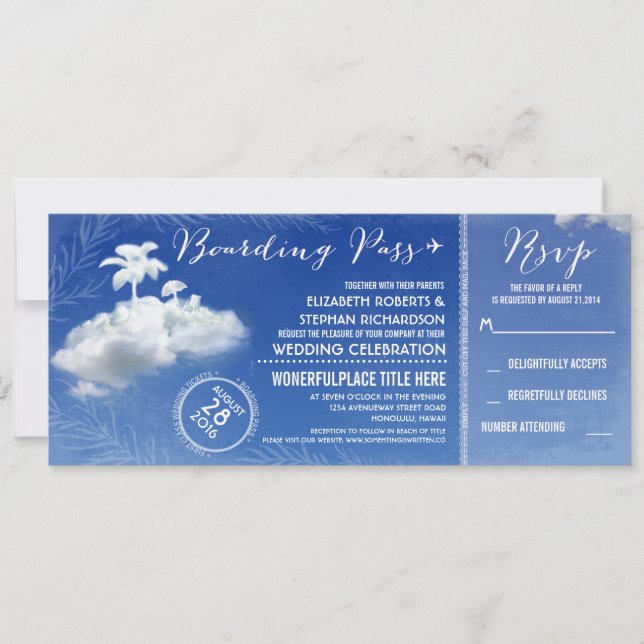 Invitation Clouds Beach Boarding Pass Mariage Billets Invitat (Devant)