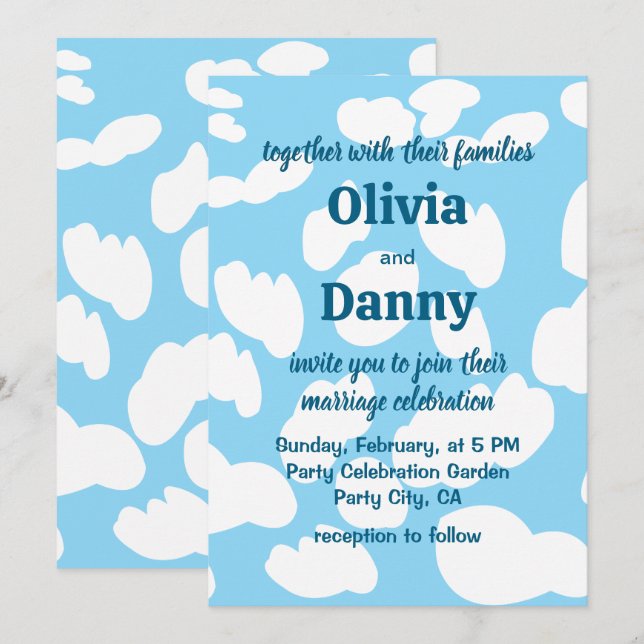 Invitation Clouds Blue Sky Clouds Mariage (Devant / Derrière)