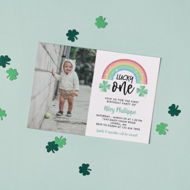 Invitation Clover vert Arc en ciel Lucky One Photo 1er annive (Créateur téléchargé)