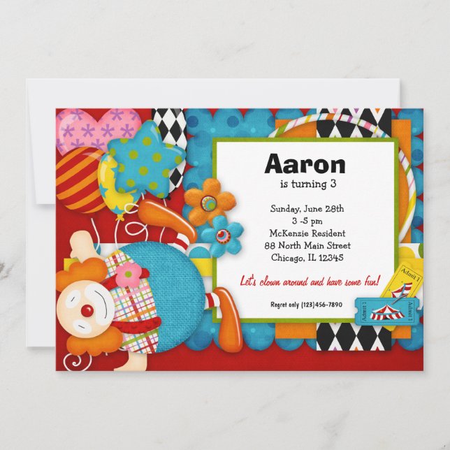 Invitation Clown anniversaire (Devant)