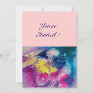 Invitation CLOWN AVEC HIBOU ET VIOLON ,jaune, rose bleu
