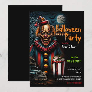 Invitation Clown de carnaval effrayant pour la fête d'Hallowe