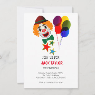 Invitation Clown de cirque de Carnaval mignonne premier anniv