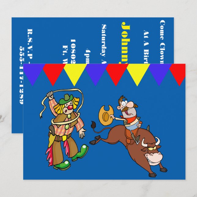 Invitation Clown du Western Party Bull Rider (Devant / Derrière)