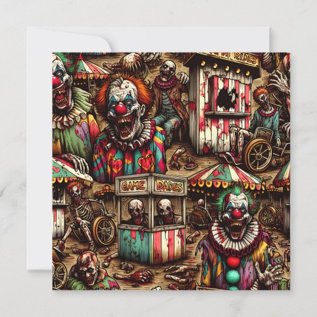 Invitation Clown effrayant Zombie à l'Halloween du Carnaval (Devant)