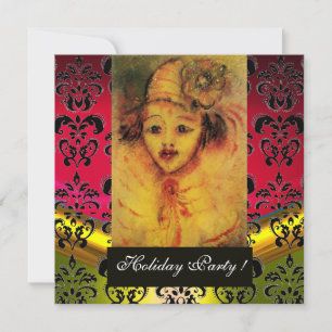 Invitation CLOWN EN JAUNE, ROUGE, BLACK DAMASK MONOGRAM Gem