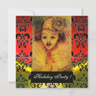 Invitation CLOWN EN JAUNE, ROUGE, BLACK DAMASK MONOGRAM Gem