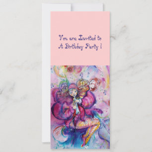 Invitation CLOWN MUSICAL, rose bleu