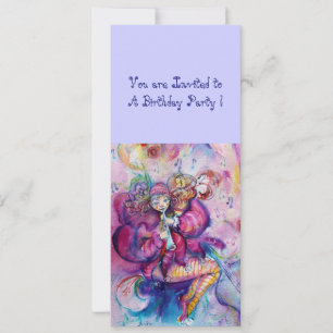 Invitation CLOWN MUSICAL, rose bleu