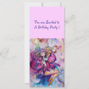 Invitation CLOWN MUSICAL , rose bleu