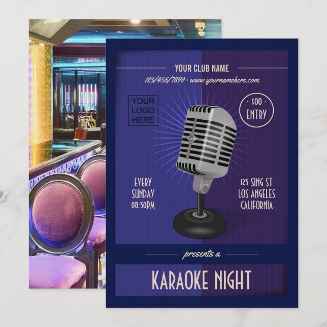 Invitation Club/Corporate Karaoke Party ajouter photo et logo (Devant / Derrière)