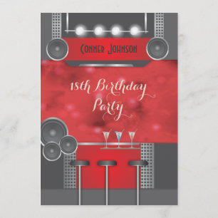 Invitation Club de nuit noir et rouge 18e anniversaire invita