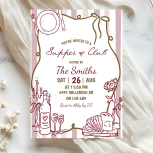 Invitation Club de Souper Manuscrit Doodle Beige