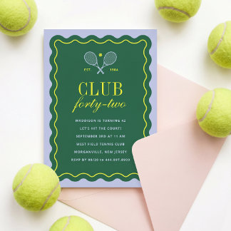 Invitation Club de Tennis Vert + Violet Fête d'Anniversaire A